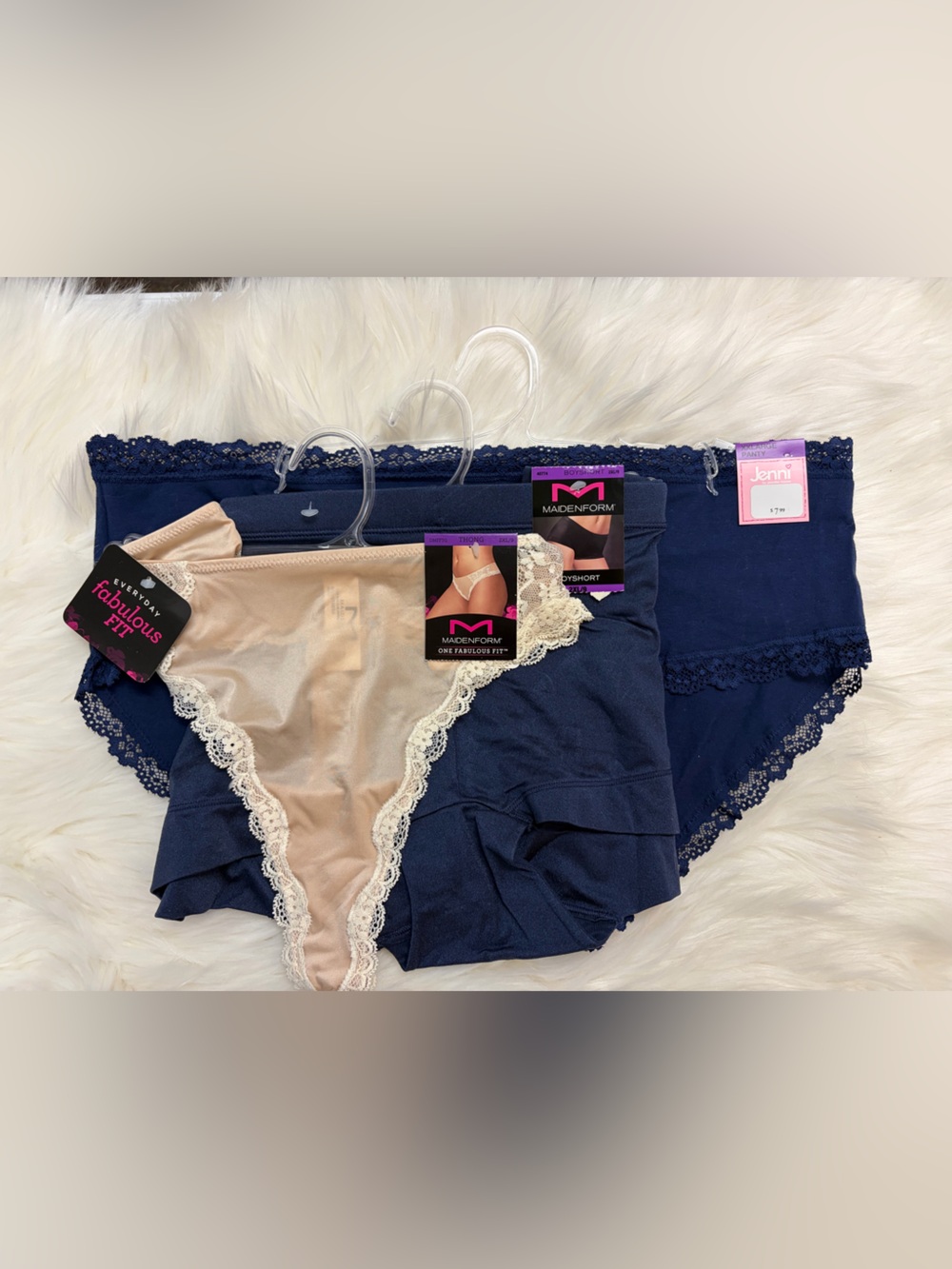 3 pack of Women's Navy & Nude Lace Panty size 2XL